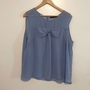 Atmosphere silk, baby blue sheer blouse with front bow